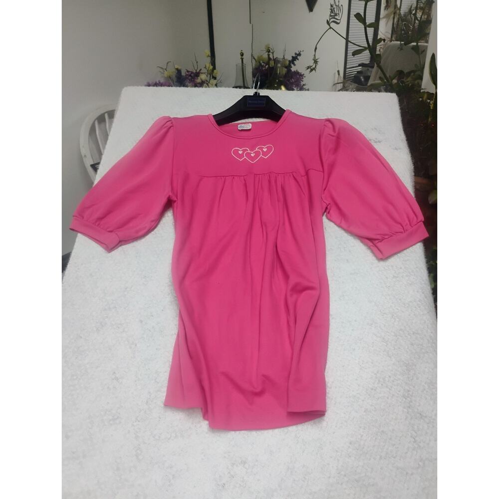 VTG Pink Embroidered Heart Nightgown Dress Made in USA M/L Y2k Love Feminine 90s